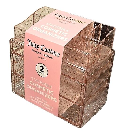 Juicy Couture Home Glitter Infused Stackable Cosmetic Organizers- Pink - Picture 11 of 11